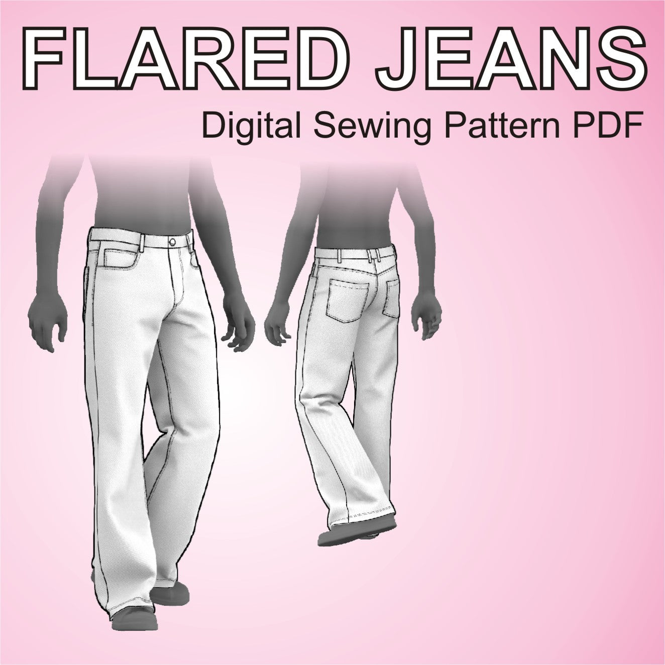 Flared Jeans Bootcut Pants Sewing Pattern PDF for men