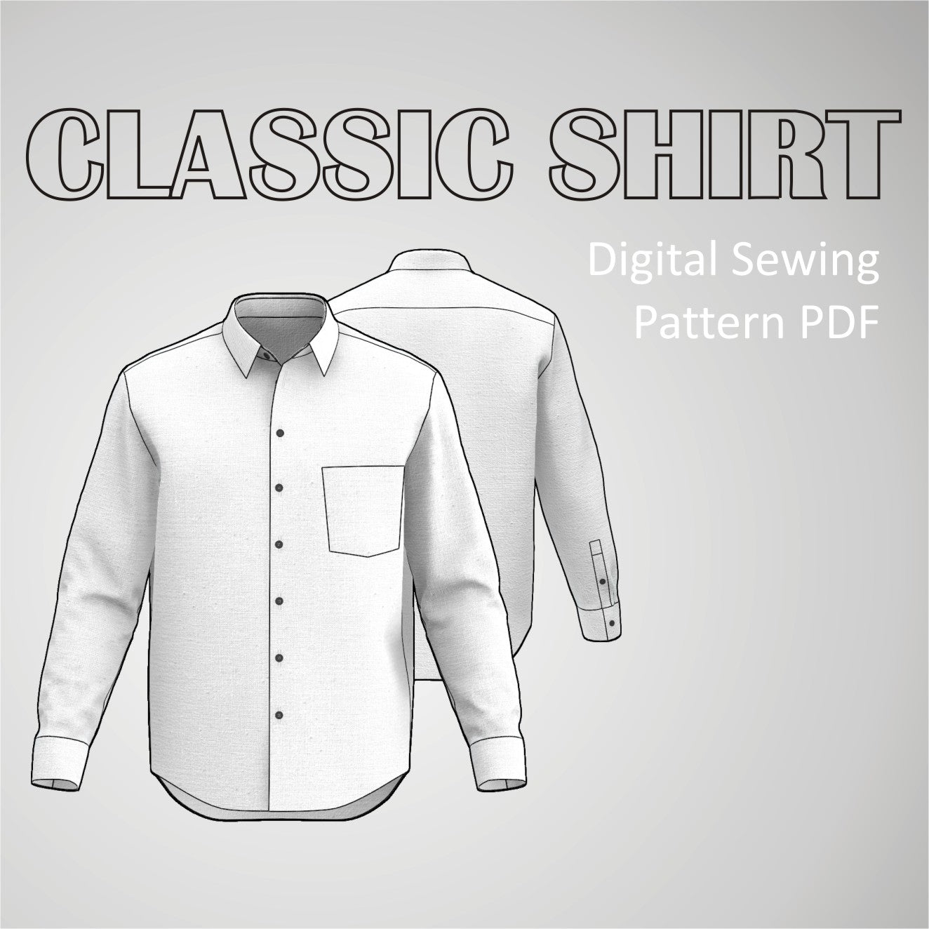 Classic Dress Shirt Sewing Pattern PDF for men mascultory Classic Dress Shirt Sewing Pattern PDF for men mascultory