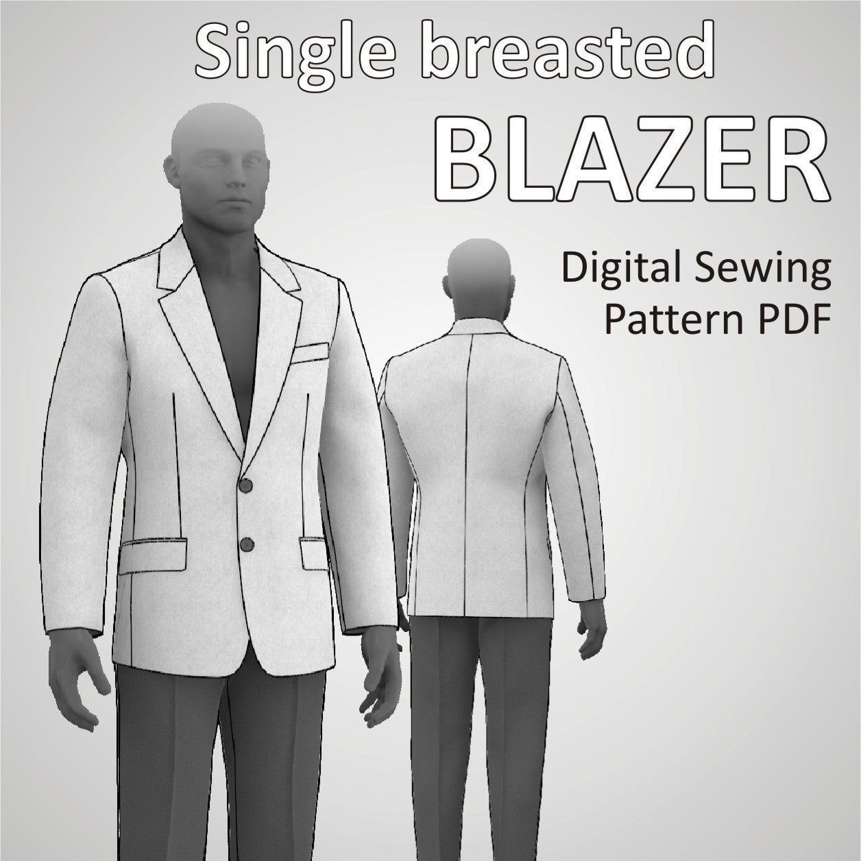 Single Breasted Blazer Lining Sewing Pattern PDF for men