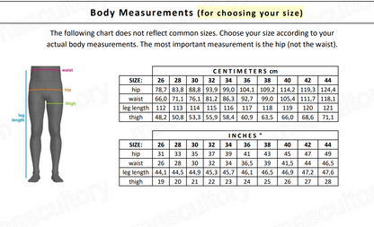 Fatigue pants sewing pattern - body measurements table