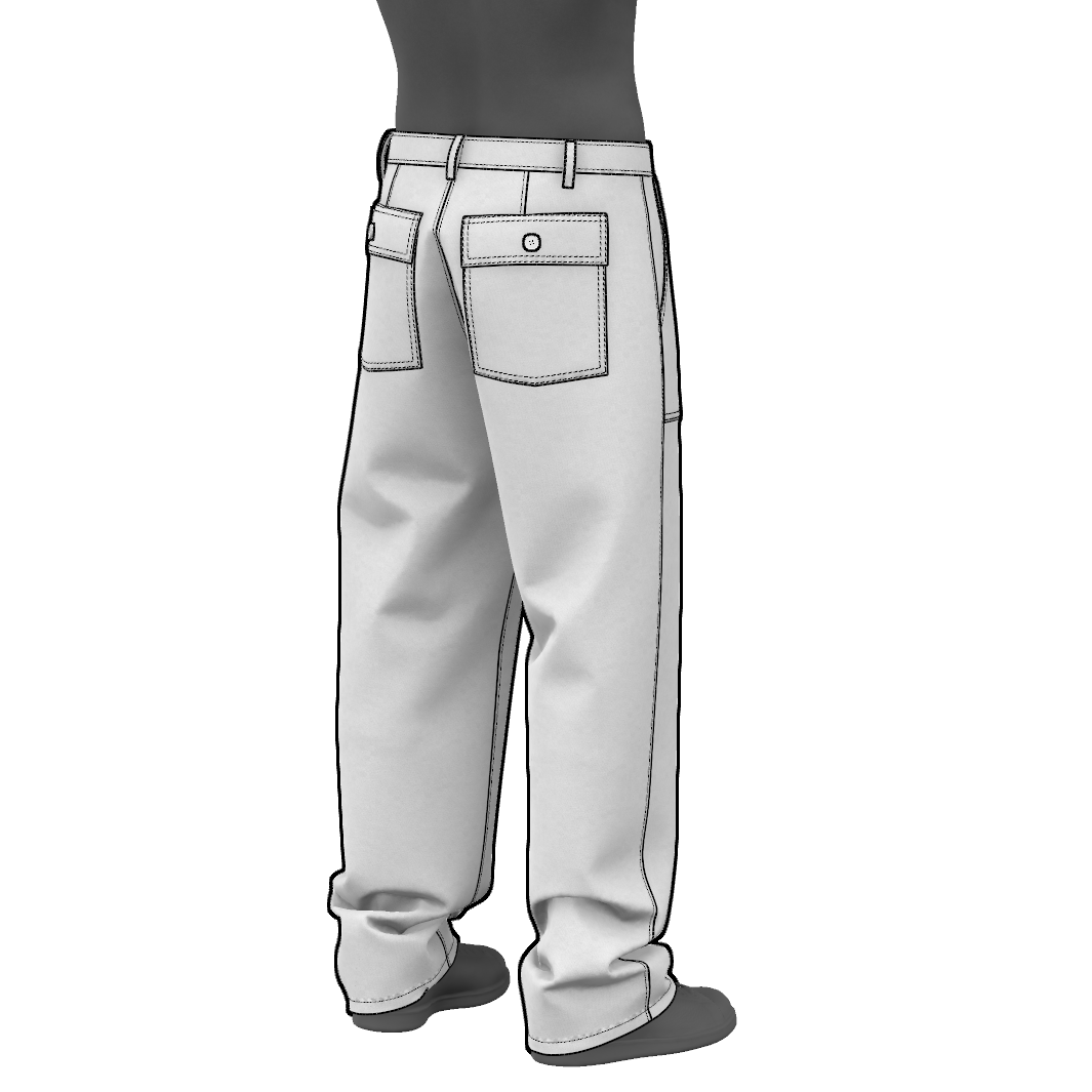 Fatigue pants sewing pattern - back pocket with flap