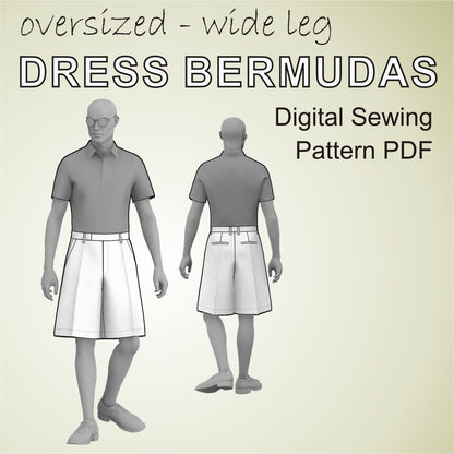 oversized dress bermuda pants sewing pattern pdf for men