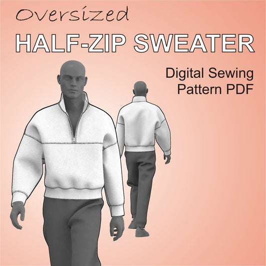 retro half zip sweater sewing pattern pdf for men