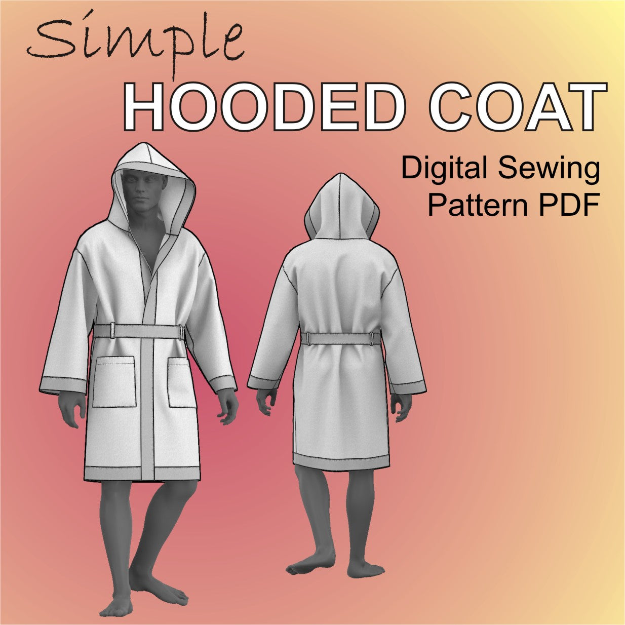 simple hooded coat easy sewing pattern pdf for men