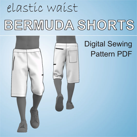 zipper sport shorts bermuda pants sewing pattern pdf for men